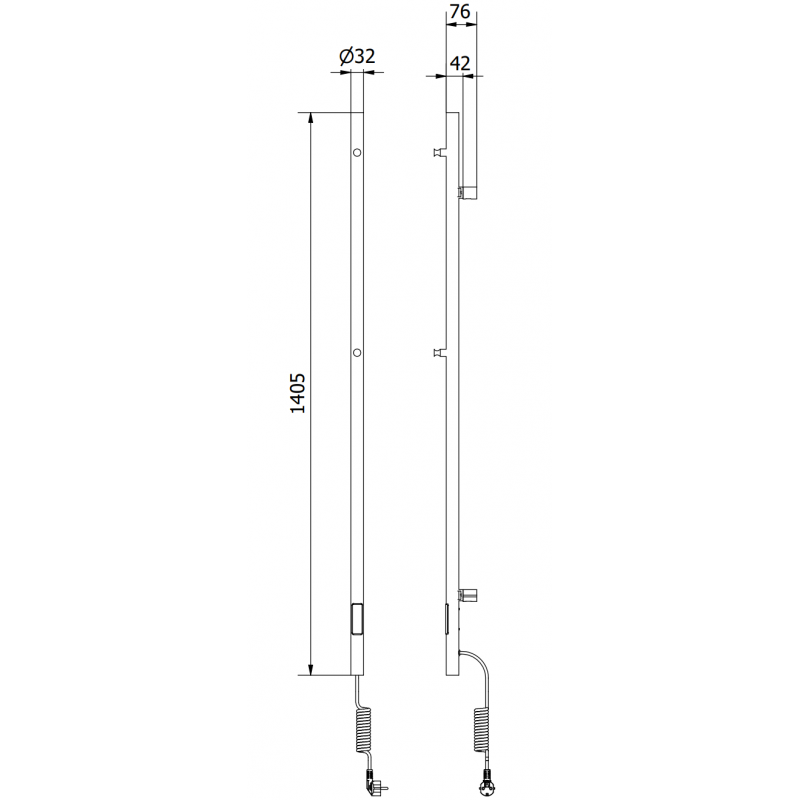 Mexen Pino elektrický radiátor s držáky na ručníky 1405 x 32 mm, 75 W, černý - W301-1405-032-00-70