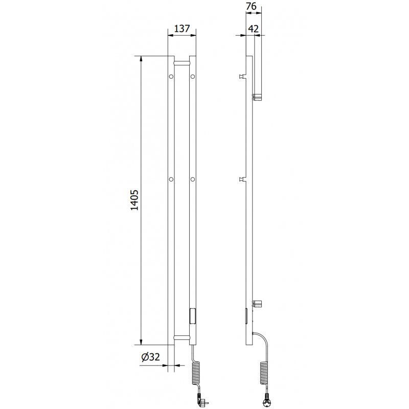 Mexen Pino elektrický radiátor s držáky na ručníky 1405 x 137 mm, 150 W, bílý - W301-1405-137-00-20
