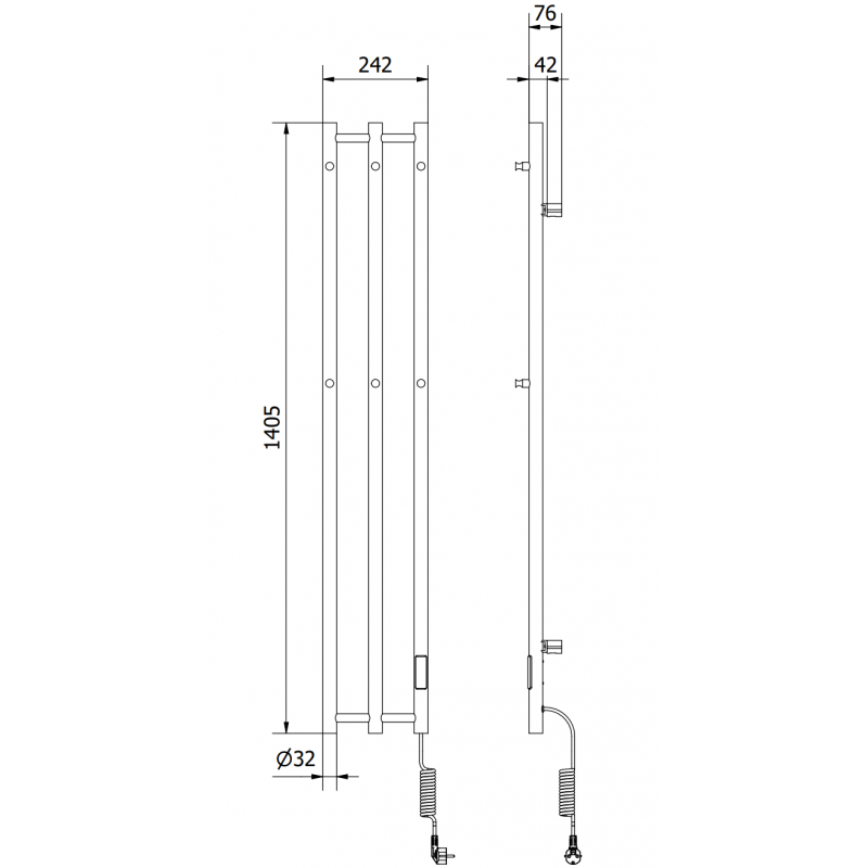 Mexen Pino elektrický radiátor s držáky na ručníky 1405 x 242 mm, 200 W, černý - W301-1405-242-00-70