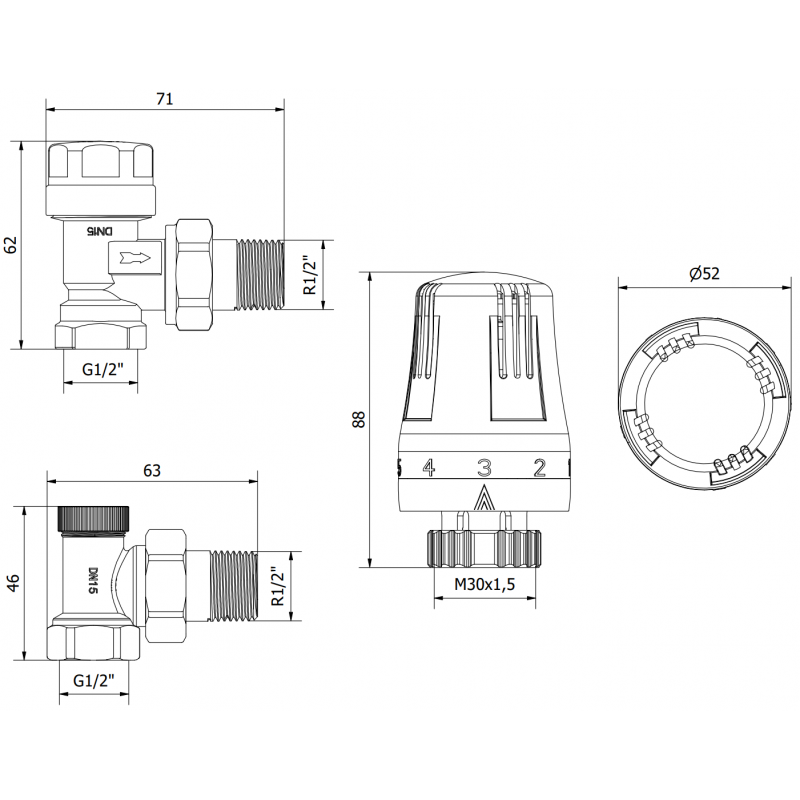 Mexen G01 termostatická sada úhlová, nikl - W913-012-918-01