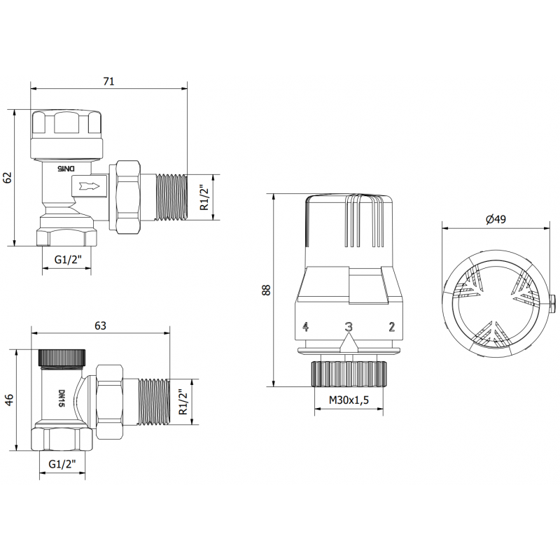 Mexen G02 úhlová termostatická sada, nikl - W913-012-928-01