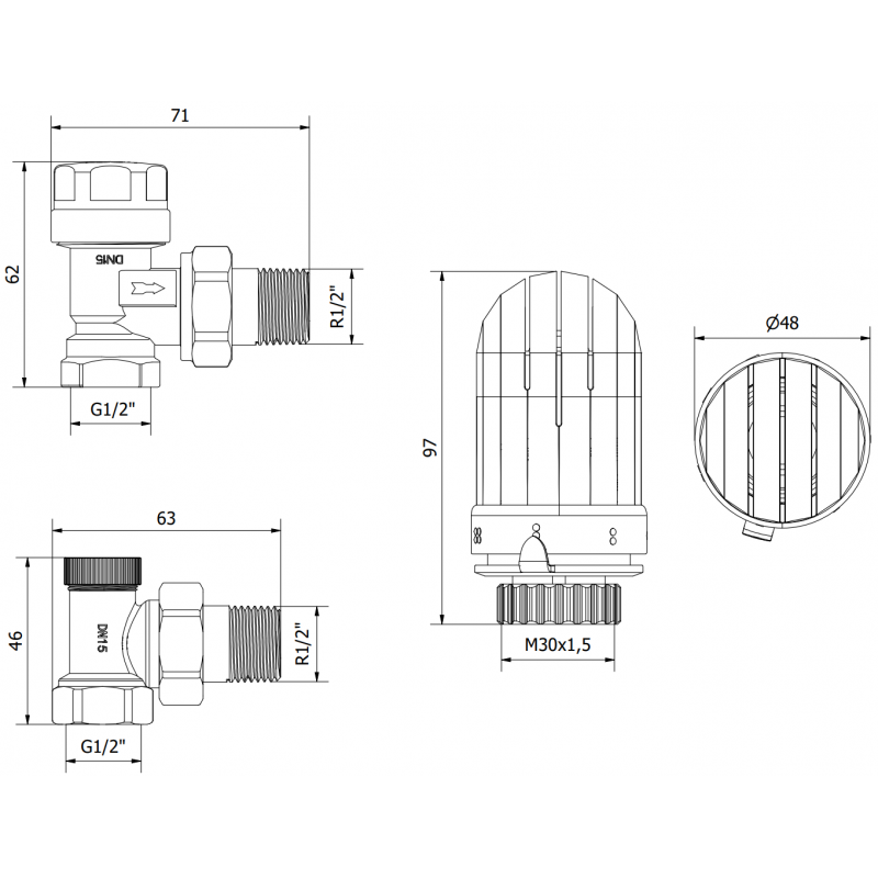 Mexen G03 úhlová termostatická sada, nikl - W913-012-938-01