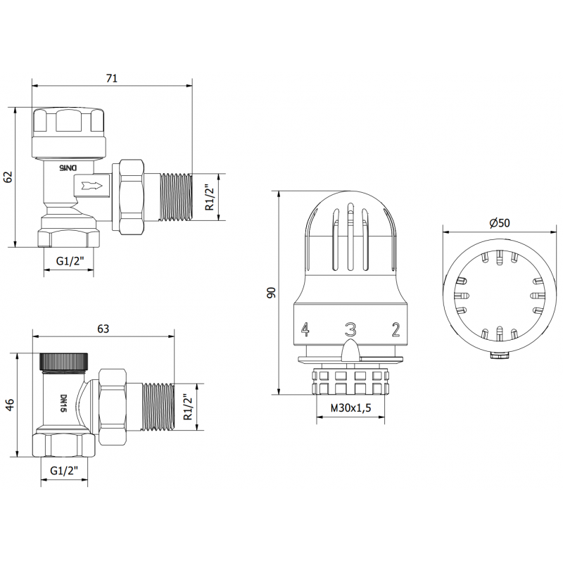 Mexen G04 úhlová termostatická sada, nikl - W913-012-948-01