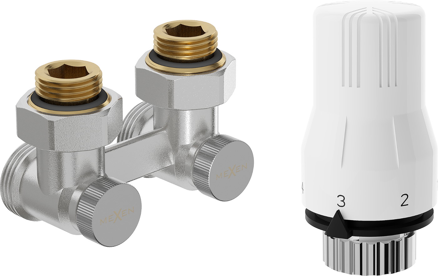 Mexen G02 termostatická sada dvoutrubková DN50, úhlová 1/2"x3/4", nikl - W911-012-928-01