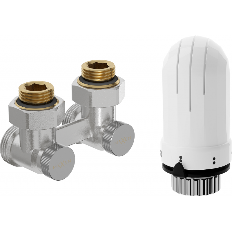 Mexen G03 dvoutrubková termostatická sada DN50, úhlová 1/2"x3/4", nikl - W911-012-938-01