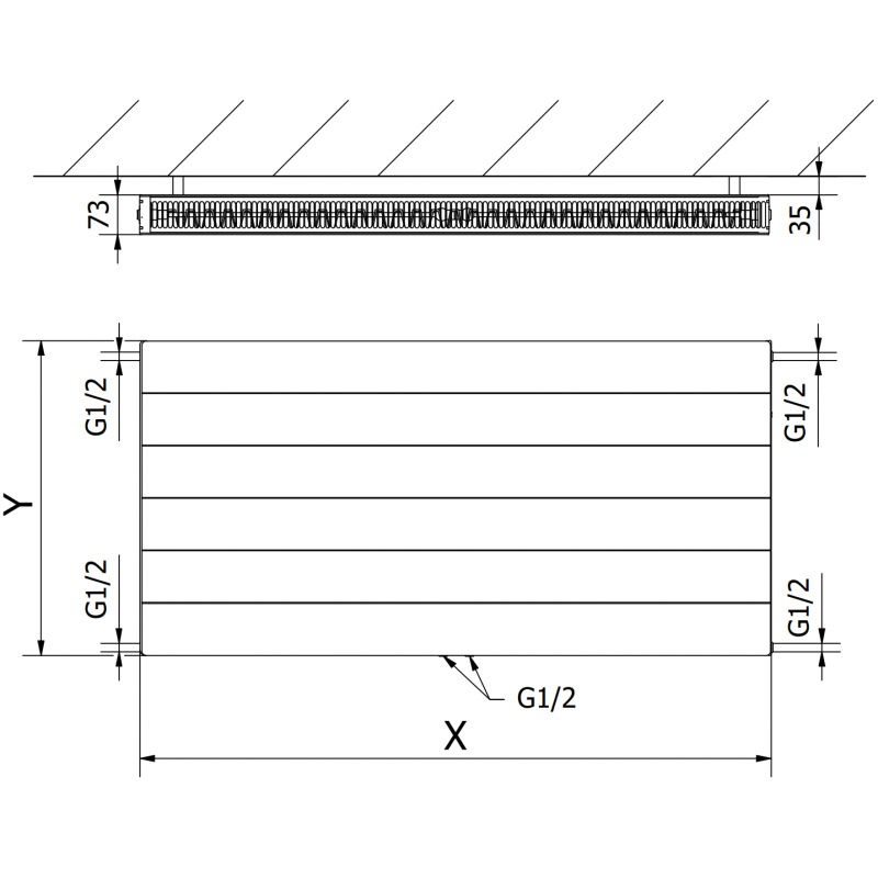 Mexen Line CCL21 deskový radiátor 500 x 800 mm, spodní středové připojení, 807 W, antracit - W6C21L-050-080-66
