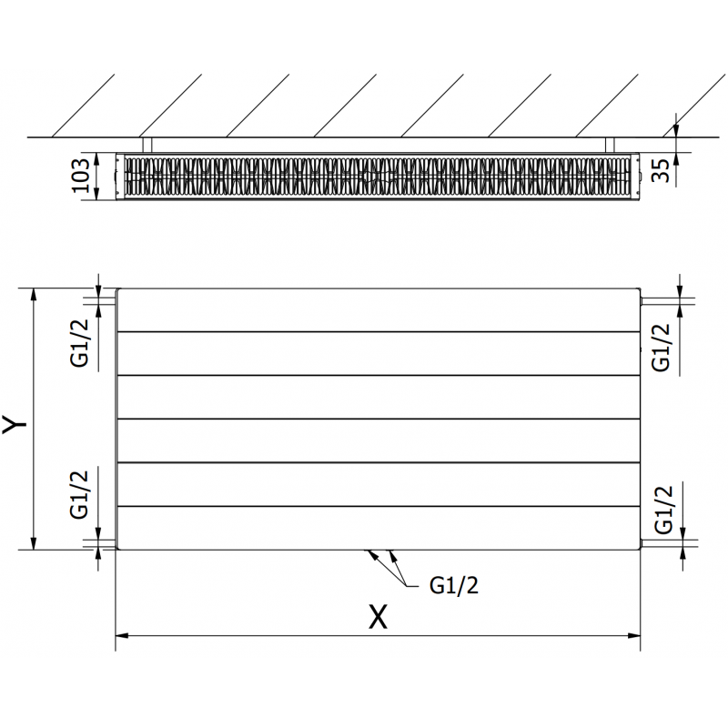 Mexen Line CCL22 deskový radiátor 400 x 700 mm, dolní středové připojení, 797 W, antracit - W6C22L-040-070-66