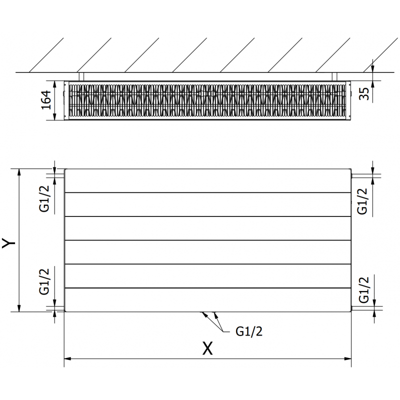 Mexen Line CCL33 deskový radiátor 400 x 900 mm, spodní středové připojení, 1423 W, antracit - W6C33L-040-090-66