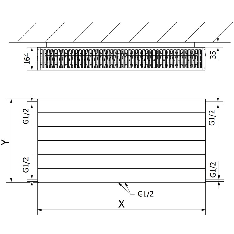 Mexen CCL33 Deskový radiátor Line 500 x 500 mm, spodní středové připojení, 950 W, antracit - W6C33L-050-050-66