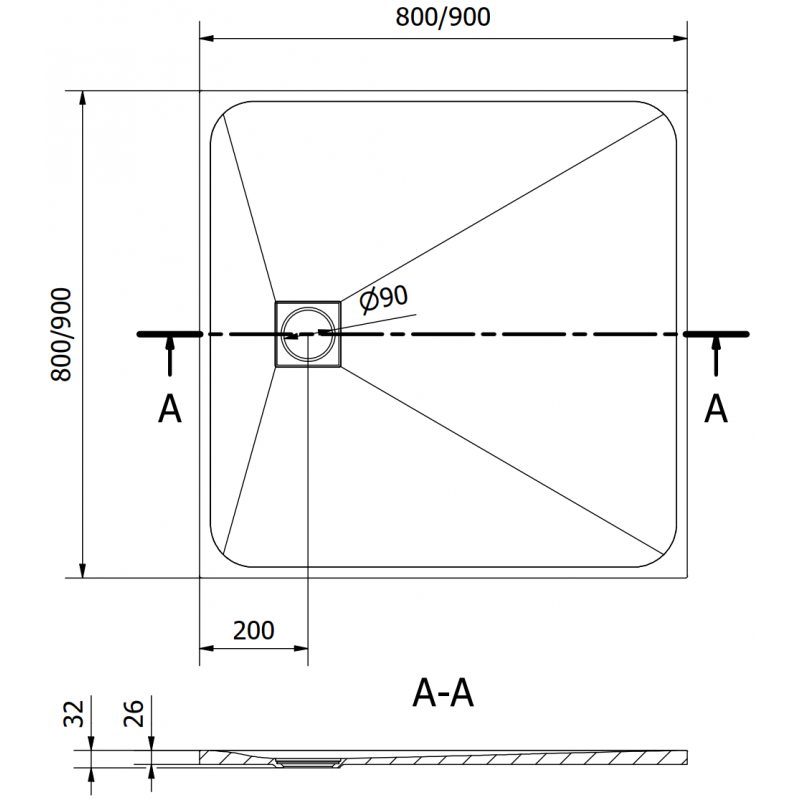 Mexen Bert sprchová vanička čtvercová SMC 90 x 90 cm, bílá - 4K109090