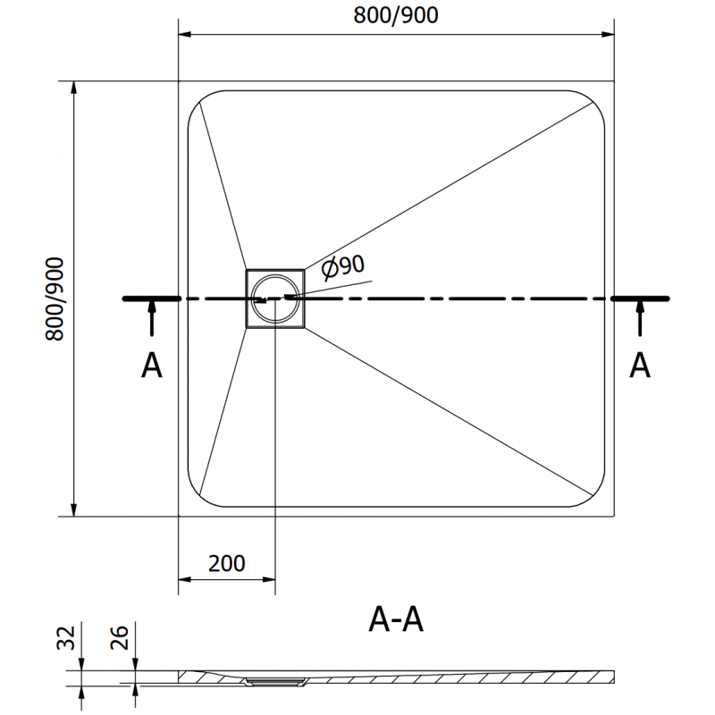 Mexen Bert čtvercová sprchová vanička SMC 80 x 80 cm, černá - 4K708080