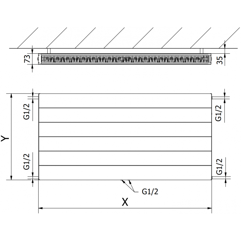 Mexen Line CCL21 deskový radiátor 500 x 1600 mm, dolní středové připojení, 1613 W, černý - W6C21L-050-160-70