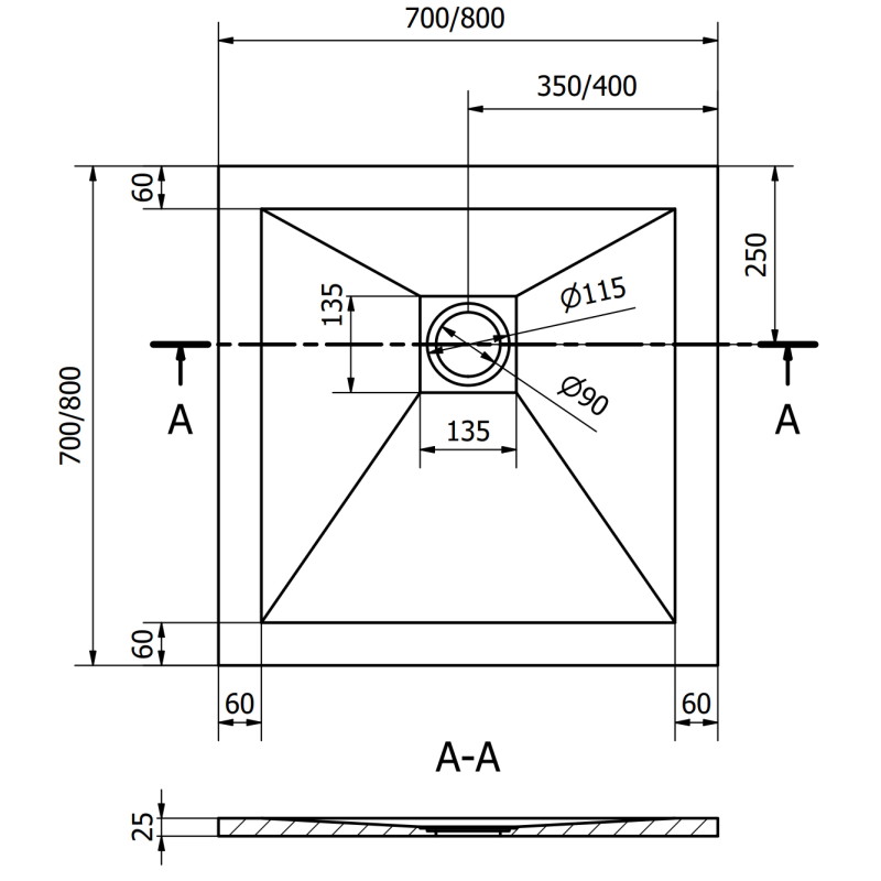 Mexen Stone+ kompozitový sprchový kout čtvercový 80 x 80 cm, bílý, bílá krytka - 44108080-W