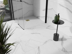 Mexen Stone+ čtvercová kompozitní sprchová vanička 100 x 100 cm, bílá, zlatá krytka - 44101010-G