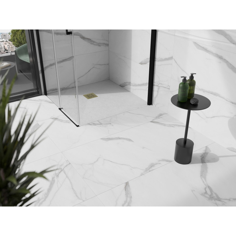 Mexen Stone+ čtvercová kompozitní sprchová vanička 90 x 90 cm, bílá, krytka zlatá - 44109090-G