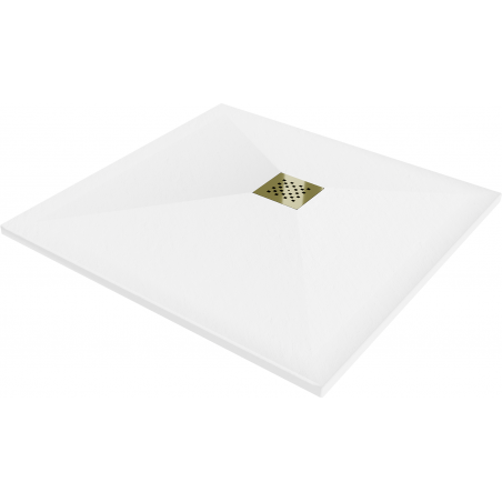 Mexen Stone+ čtvercová kompozitní sprchová vanička 80 x 80 cm, bílá, zlatý kryt - 44108080-G