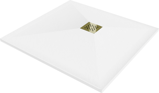 Mexen Stone+ kompozitní čtvercová sprchová vanička 70 x 70 cm, bílá, zlatý kryt - 44107070-G