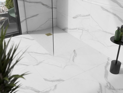 Mexen Stone+ kompozitová čtvercová sprchová vanička 120 x 100 cm, bílá, zlatý kryt - 44101012-G