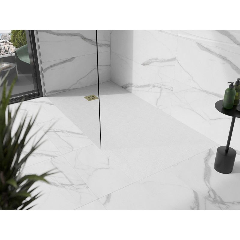 Mexen Stone+ kompozitový sprchový kout obdélníkový 180 x 90 cm, bílý, zlatý kryt - 44109018-G