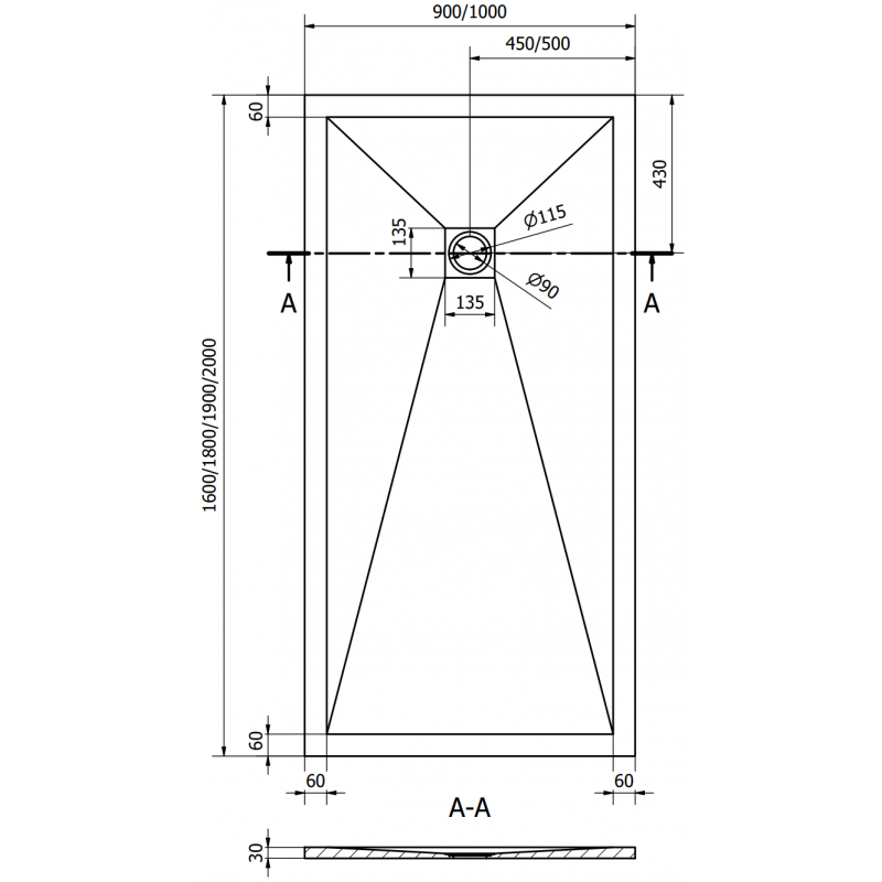 Mexen Stone+ obdélníkový kompozitní sprchový kout 180 x 90 cm, bílý, zlatý kryt - 44109018-G