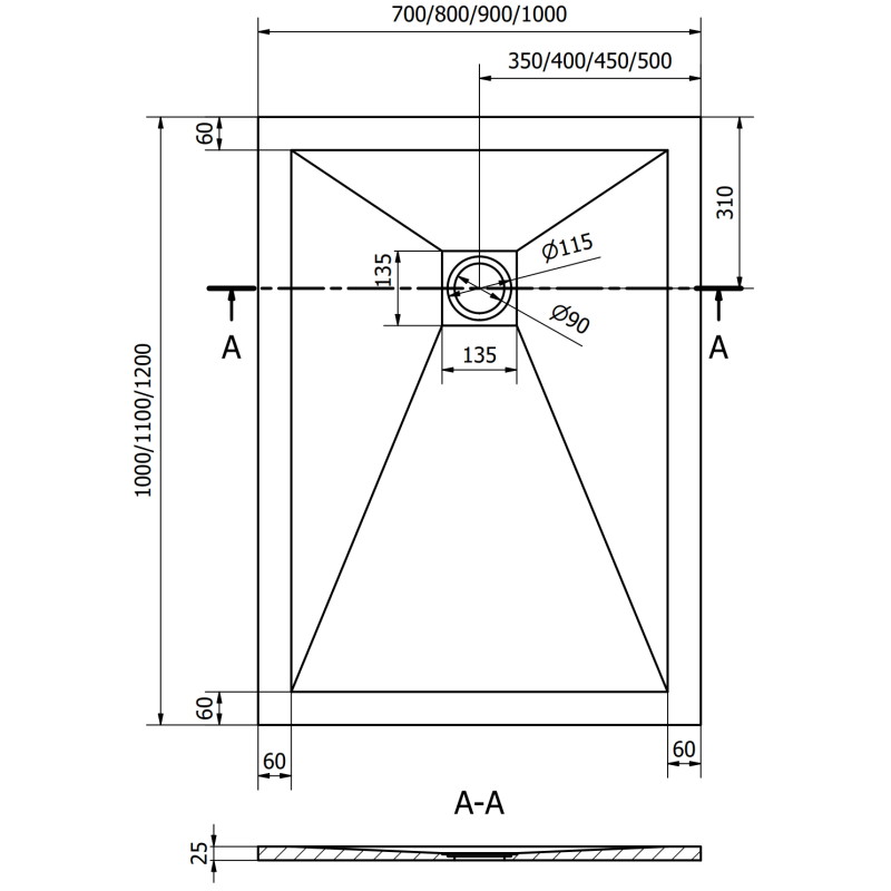 Mexen Stone+ Kompozitový obdélníkový sprchový kout 100 x 90 cm, bílý, zlatý kryt - 44109010-G