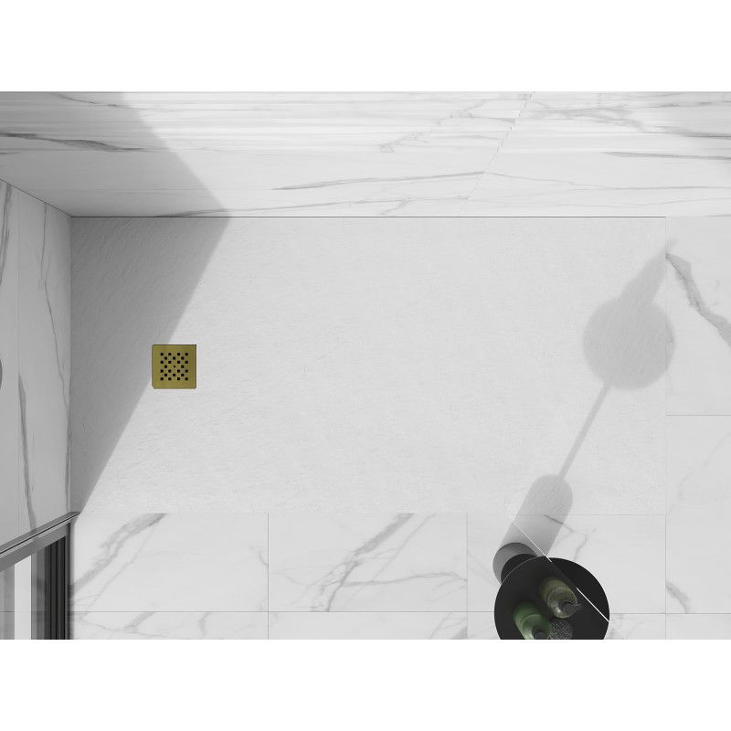 Mexen Stone+ kompozitní sprchová vanička obdélníková 160 x 70 cm, bílá, kryt zlatý - 44107016-G