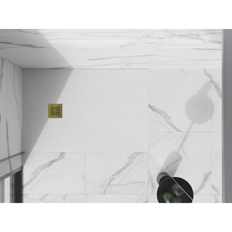 Mexen Stone+ kompozitní obdélníkový sprchový kout 140 x 80 cm, bílý, zlatá maskovnice - 44108014-G