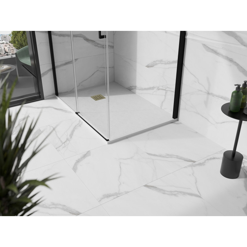 Mexen Stone+ obdélníkový kompozitní sprchový kout 100 x 80 cm, bílý, zlatá krytka - 44108010-G
