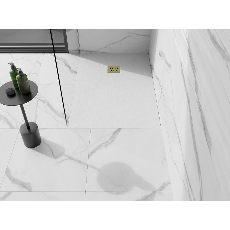 Mexen Stone+ obdélníkový kompozitní sprchový kout 110 x 70 cm, bílý, zlatá krytka - 44107011-G