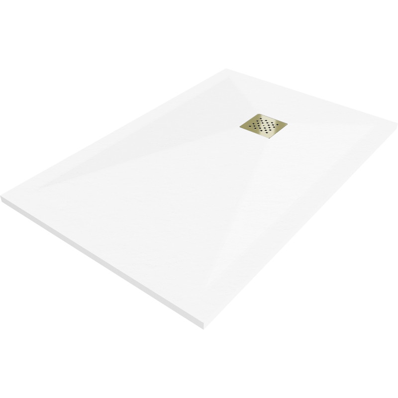 Mexen Stone+ obdélníkový kompozitový sprchový kout 80 x 70 cm, bílý, kryt zlatý - 44107080-G