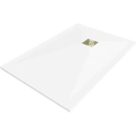 Mexen Stone+ obdélníková kompozitní sprchová vanička 90 x 80 cm, bílá, zlatá krytka - 44108090-G