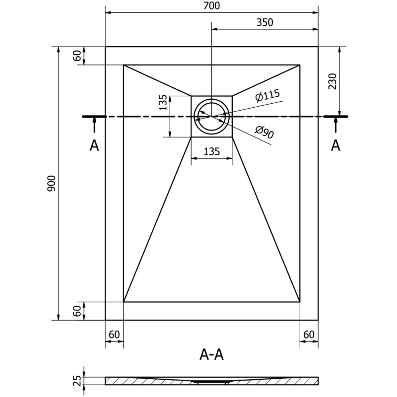 Mexen Stone+ obdélníkový kompozitní sprchový kout 90 x 70 cm, bílý, zlatý kryt - 44107090-G