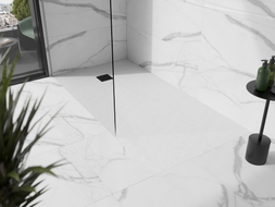 Mexen Stone+ obdélníkový kompozitní sprchový kout 180 x 90 cm, bílý, černý kryt - 44109018-B