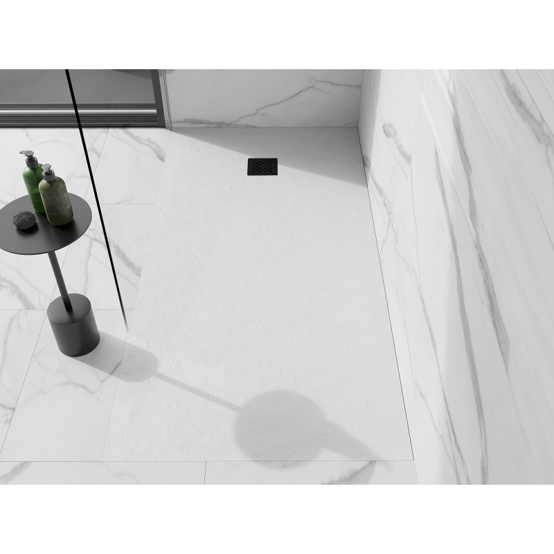 Mexen Stone+ obdélníkový kompozitní sprchový kout 160 x 80 cm, bílý, černý kryt - 44108016-B