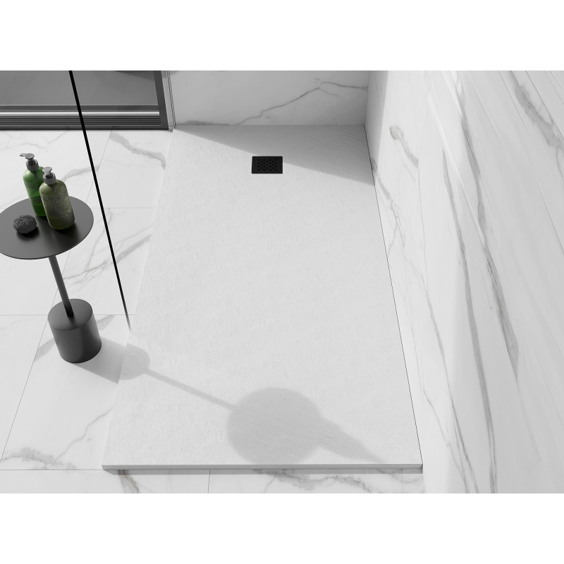 Mexen Stone+ obdélníkový kompozitní sprchový kout 160 x 80 cm, bílý, černý kryt - 44108016-B