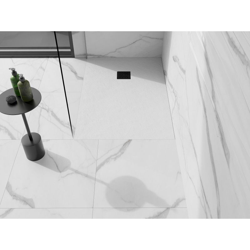 Mexen Stone+ kompozitní obdélníkový sprchový kout 100 x 90 cm, bílý, černý kryt - 44109010-B