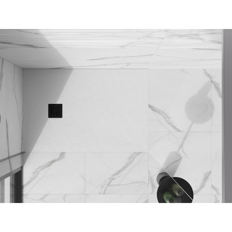 Mexen Stone+ obdélníková kompozitní sprchová vanička 100 x 90 cm, bílá, černý kryt - 44109010-B