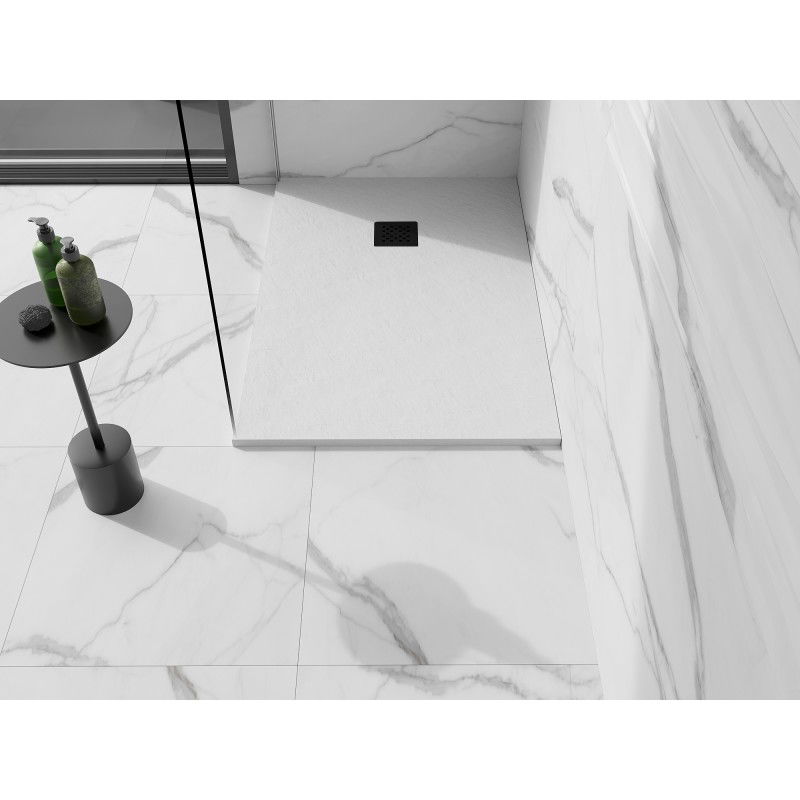 Mexen Stone+ kompozitový obdélníkový sprchový kout 140 x 80 cm, bílý, černý kryt - 44108014-B