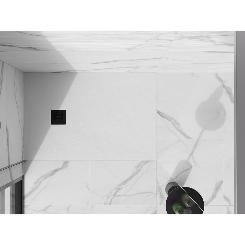 Mexen Stone+ sprchová vanička kompozitní obdélníková 100 x 80 cm, bílá, černá krytka - 44108010-B