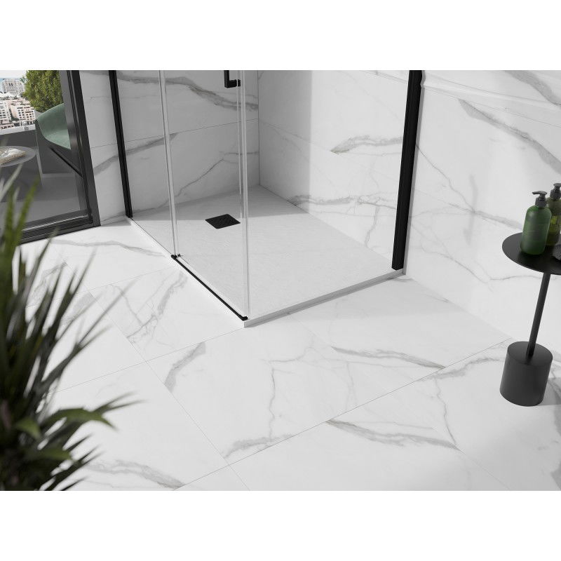 Mexen Stone+ obdélníkový kompozitní sprchový kout 110 x 80 cm, bílý, černý kryt - 44108011-B