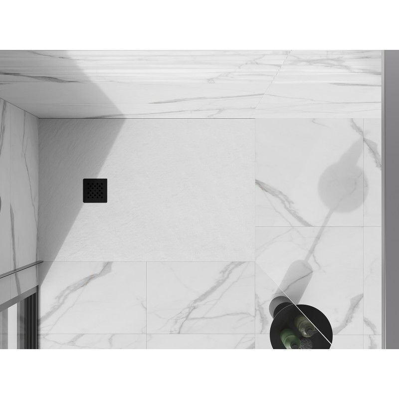 Mexen Stone+ obdélníkový kompozitní sprchový kout 110 x 80 cm, bílý, černý kryt - 44108011-B