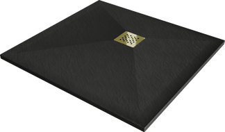 Mexen Stone+ kompozitový čtvercový sprchový kout 70 x 70 cm, černý, krytka zlatá - 44707070-G