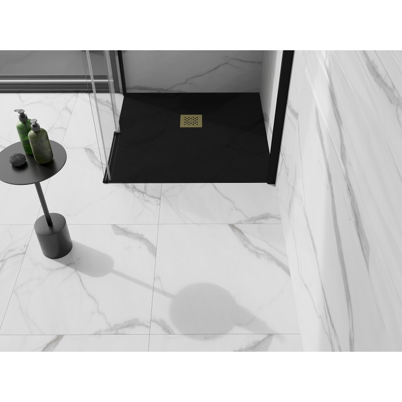 Mexen Stone+ kompozitový čtvercový sprchový kout 80 x 80 cm, černý, krytka zlatá - 44708080-G