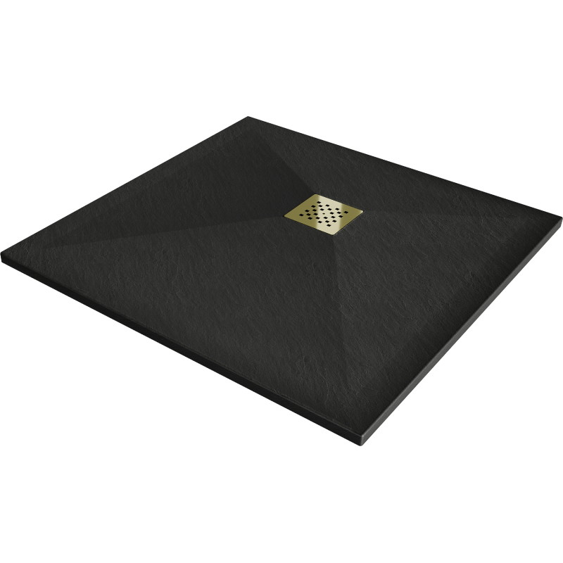 Mexen Stone+ čtvercová kompozitní sprchová vanička 90 x 90 cm, černá, kryt zlatý - 44709090-G