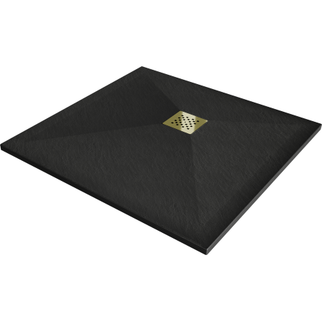 Mexen Stone+ čtvercová kompozitní sprchová vanička 100 x 100 cm, černá, zlatý kryt - 44701010-G