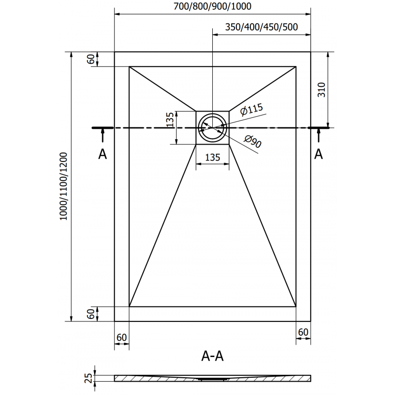 Mexen Stone+ kompozitní sprchová vanička obdélníková 100 x 70 cm, černá, krytka zlatá - 44707010-G