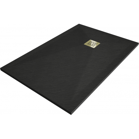 Mexen Stone+ kompozitový obdélníkový sprchový kout 110 x 70 cm, černý, zlatá krytka - 44707011-G