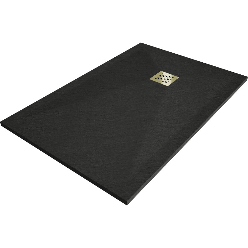 Mexen Stone+ obdélníkový kompozitní sprchový kout 140 x 70 cm, černý, zlatý kryt - 44707014-G