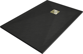 Mexen Stone+ obdélníkový kompozitní sprchový kout 140 x 80 cm, černý, zlatý kryt - 44708014-G