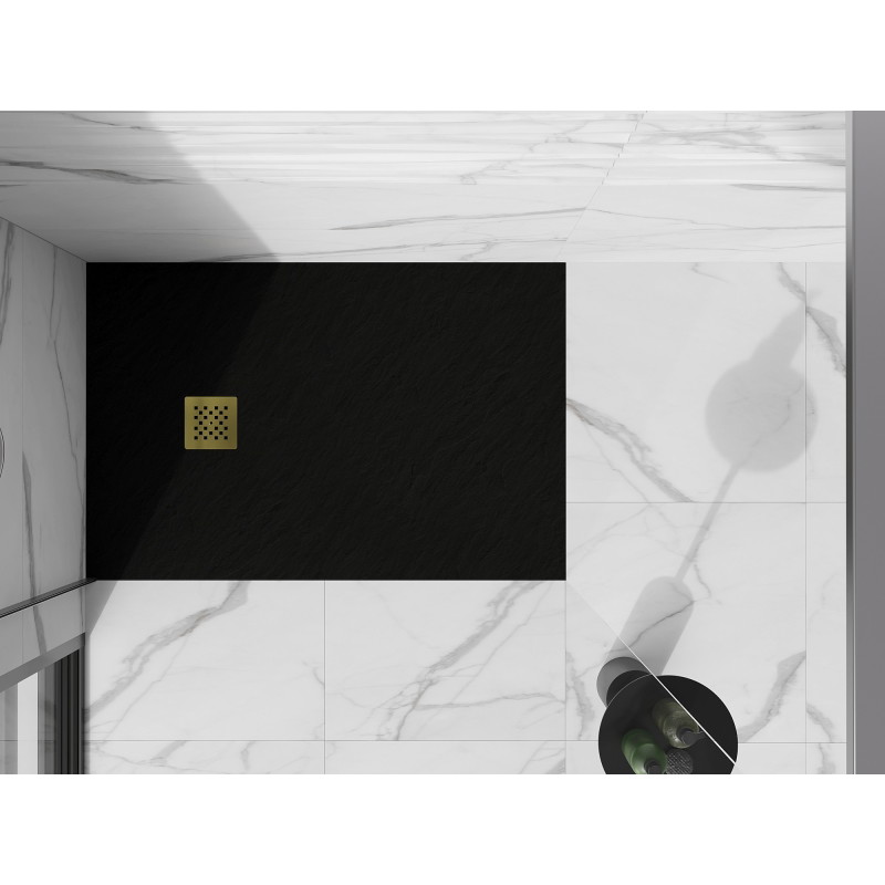 Mexen Stone+ obdélníkový kompozitní sprchový kout 130 x 80 cm, černý, zlatý kryt - 44708013-G